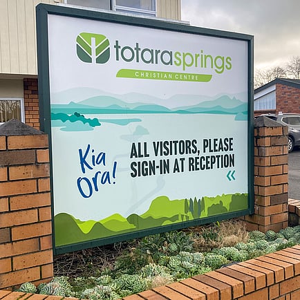 Signs for Totara Springs Christian Camp. Waikato graphic designer, Matamata web design