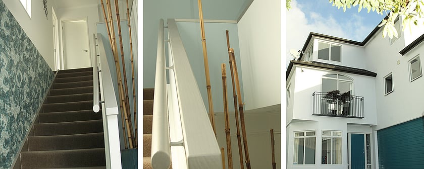 plaster and fibre board clad townhouse paintwork in hallway