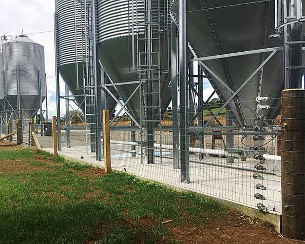 Fencing completed around farm machinery. Habraken Fencing Ltd, Auckland & Waikato.
