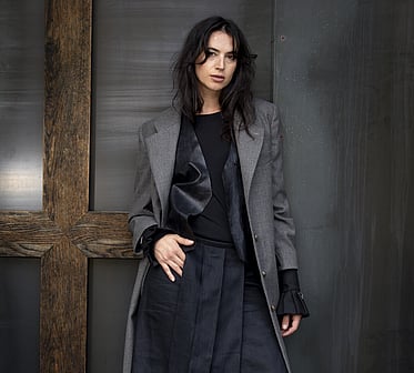 A model wearing one of Jane Sutherland's garments.