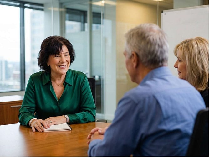 Helen Russo meeting clients about financial matters.