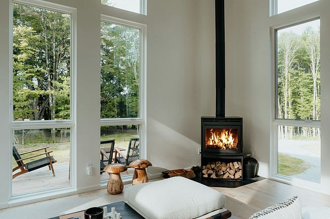 modern fireplace with chimney through roof