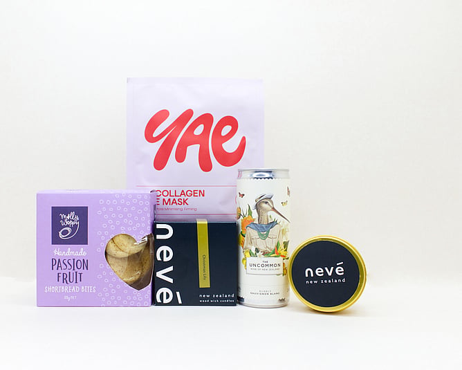 A Little Self-Care gift box NZ &mdash; NZ-made self-care gift box with candle, wine, face mask and cookies