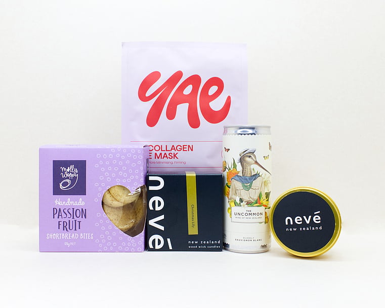 A Little Self-Care gift box NZ — NZ-made self-care gift box with candle, wine, face mask and cookies