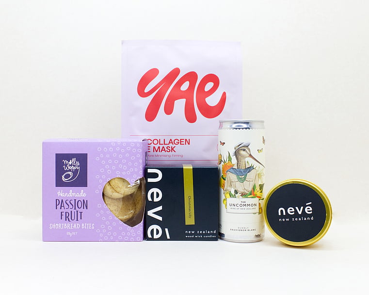 A Little Self-Care gift box NZ — NZ-made self-care gift box with candle, wine, face mask and cookies