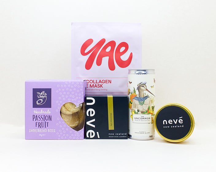 A Little Self-Care gift box NZ &mdash; NZ-made self-care gift box with candle, wine, face mask and cookies