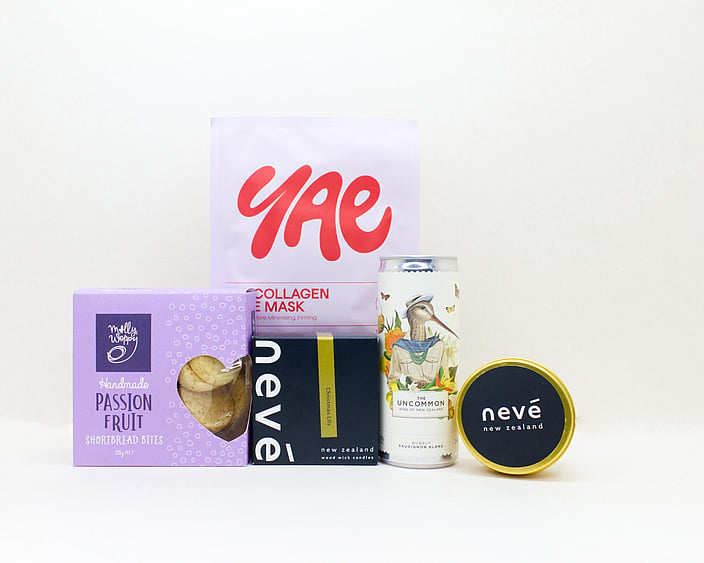 A Little Self-Care gift box NZ — NZ-made self-care gift box with candle, wine, face mask and cookies