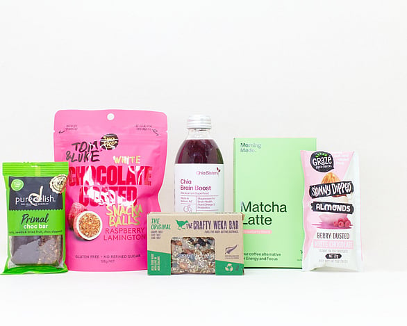 Mood Boost gift box NZ — NZ-made wellness gift box with Morning Made matcha, snack balls, muesli bar and nuts