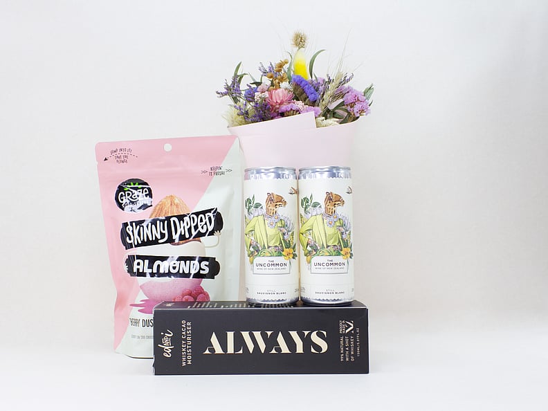 Everlasting gift box NZ &mdash; NZ-made gift box with dried flowers, moisturiser, wine and almonds