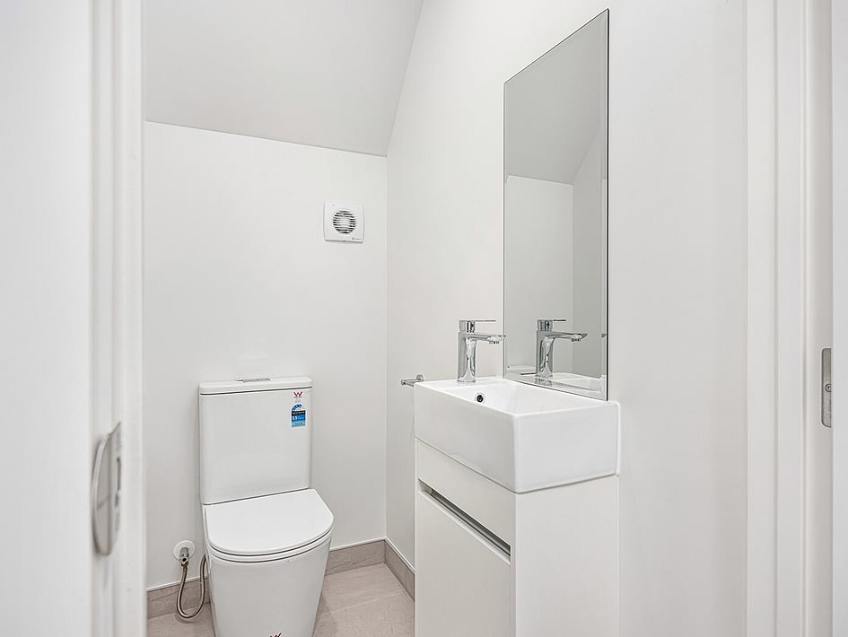 Guest toilet in Eden Construction’s new build house on Mountain Road, Mangere Bridge, Auckland.