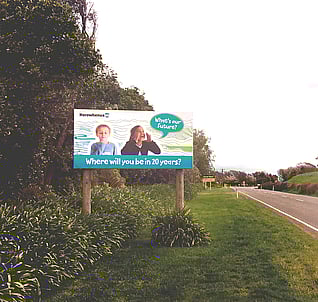 Boundary signage with two children asking what's our future?