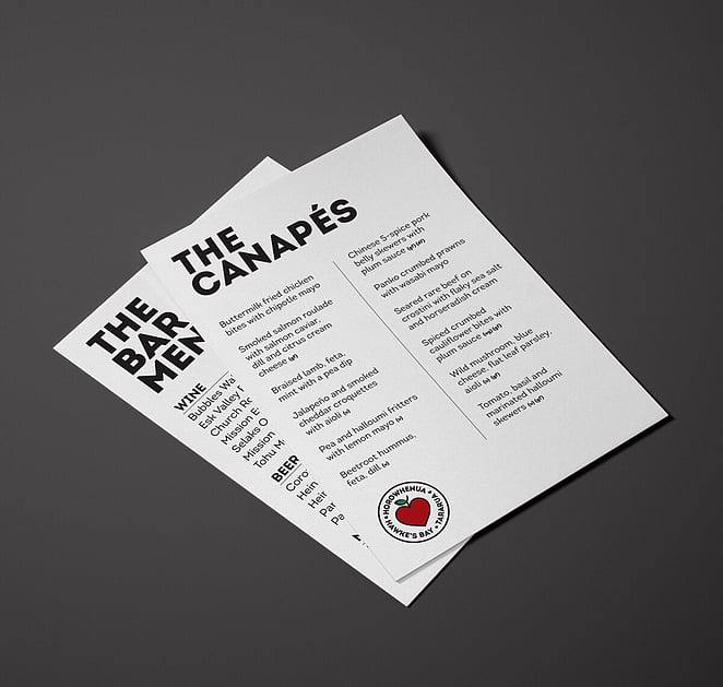 Menu for the Black Out event
