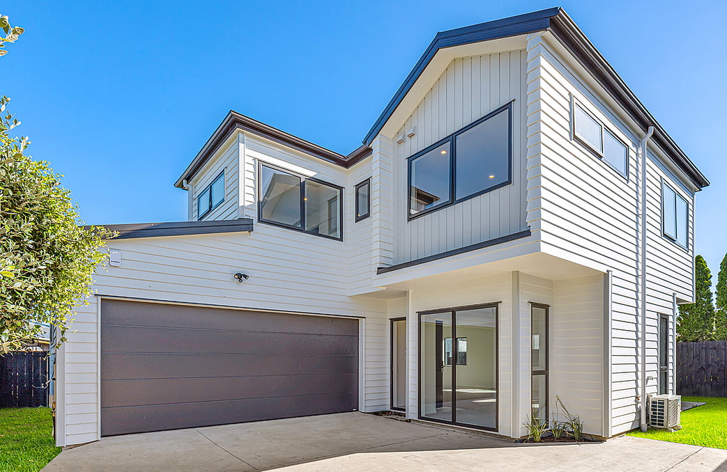 Close up view of Eden Construction&rsquo;s new build house on Mountain Road, Mangere Bridge, Auckland.