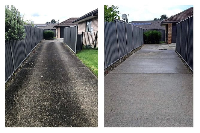 driveway before and after cleaning by Dry Gutts