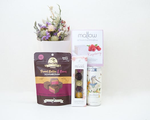 DRIED FLOWERS, CHOCOLATES, AND WINE CAN