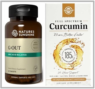 Nature's Sunshine G-OUT & Solgar Full Spectrum Curcumin.