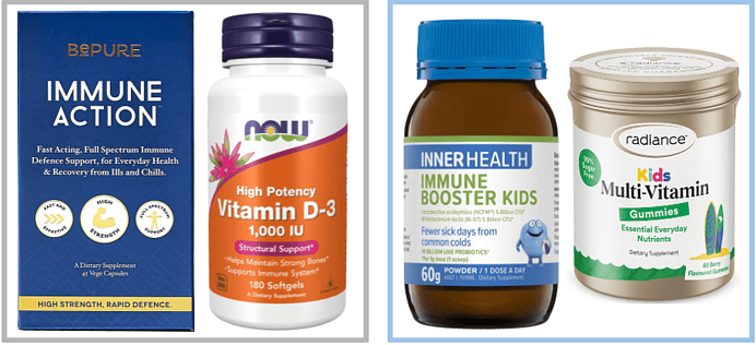 Adults: BePure Immune Action & Now Foods Vitamin D3. -Children: Inner Health Immune Booster Kids & Radiance Kids Multivitamin Gummies.