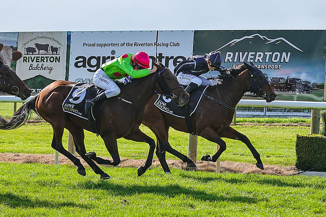 Better Shared winning the Listed Liquorland Gore Guineas (1200m). - Photo: Monica Toretto
