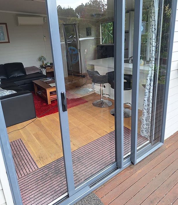 Ranch slider door with grey aluminium
