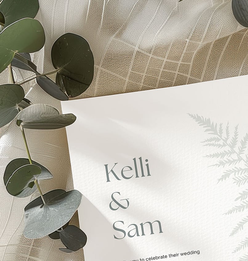 Silver fern wedding stationery suite New Zealand elegant minimal invitations
