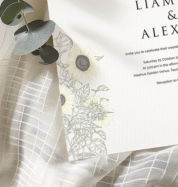 Garden wedding stationery suite New Zealand elegant minimal invitations