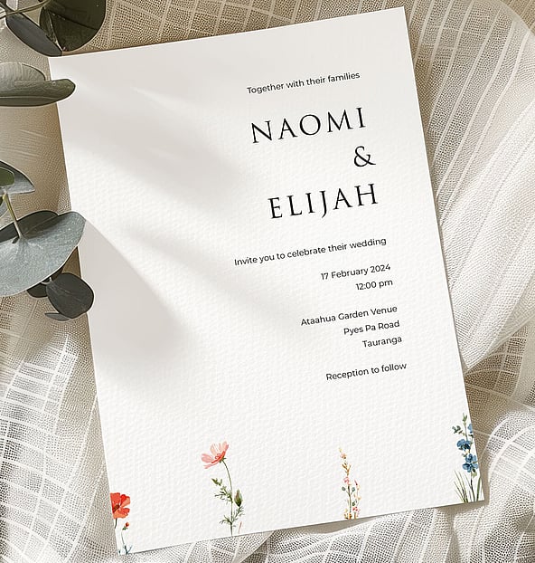 Wildflower wedding stationery suite New Zealand elegant minimal invitations