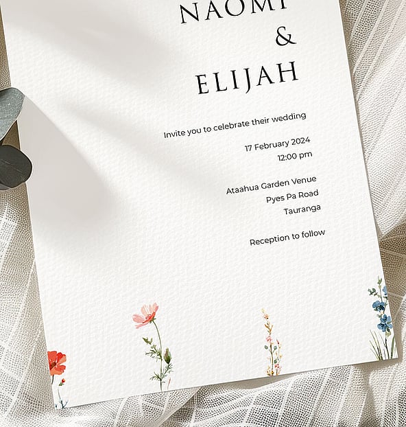 Wildflower wedding stationery suite New Zealand elegant minimal invitations
