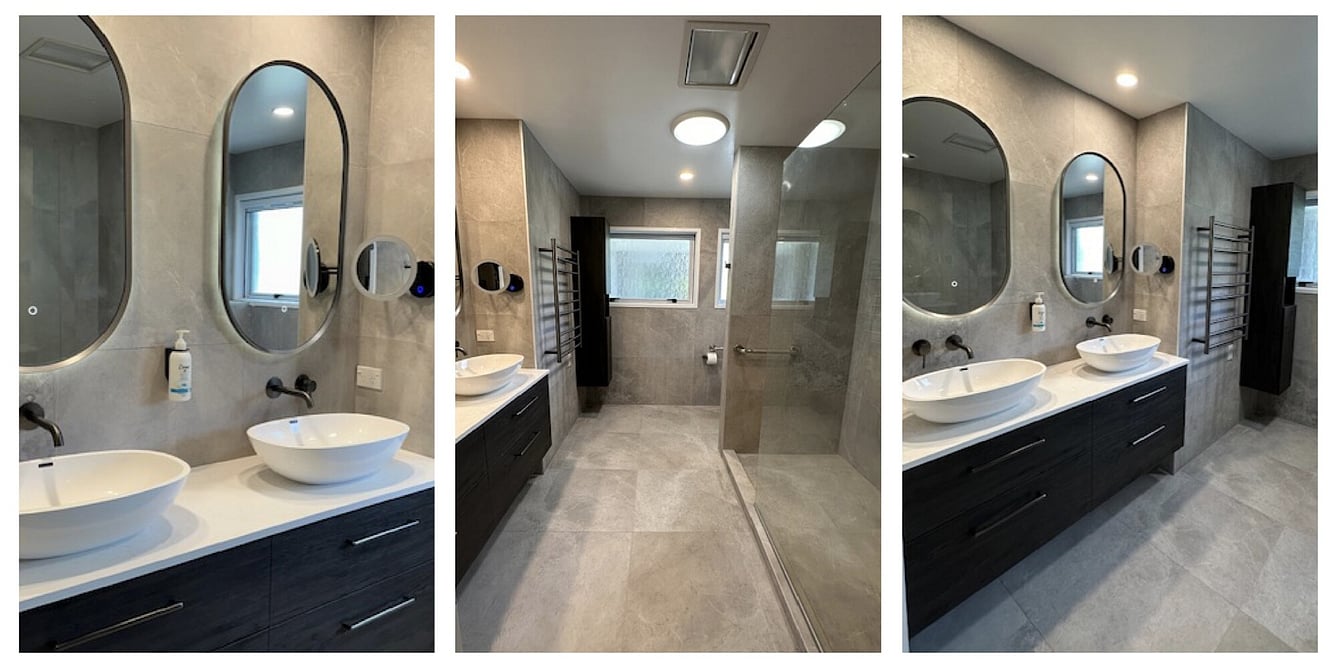 Karaka Bathroom Renovation with full height tiling and double vanity
