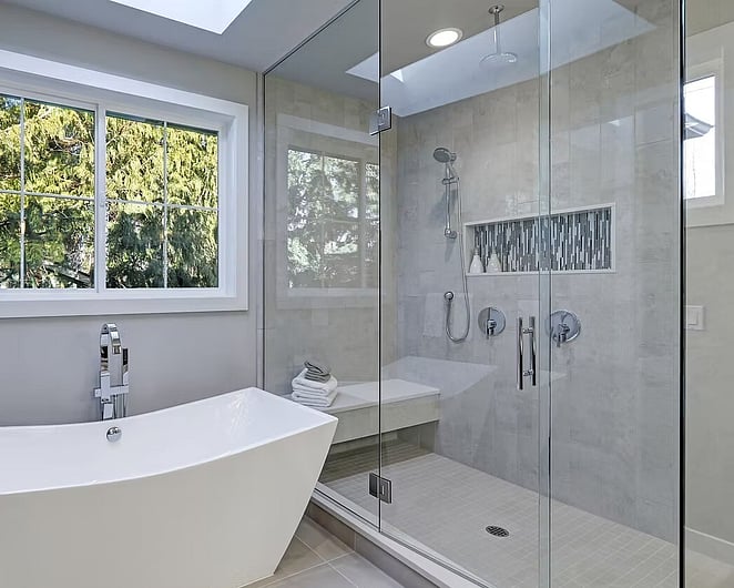 Frameless shower with opening door