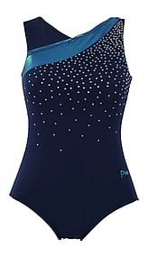 Sleeveless Gymnastics Leotard in white and red with swirl and silver sequince pattern