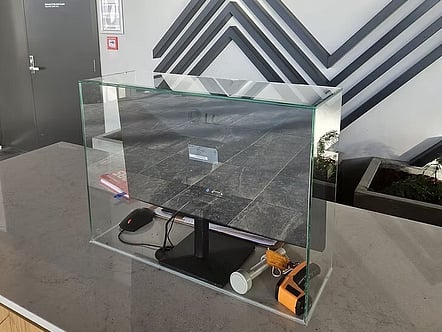 5mm clear glass case for computer located in swimming pool area at Wai Ariki Hot Springs & Spa