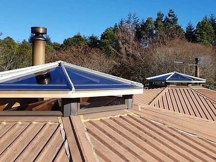 Glass skylite roof with grey tinted triangle rakers in this Skylite roof feature