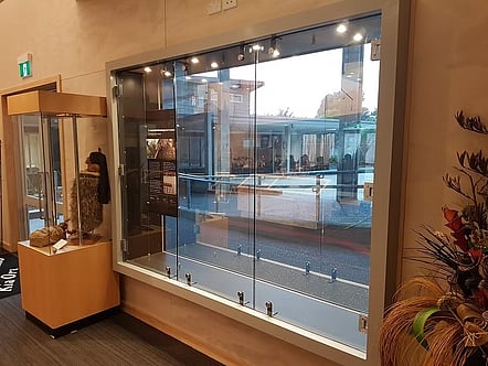 Bay window converted into a display cabinet at Te Puia