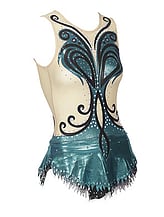 Rhythmic, Ice Skating or Roller blading  Sleeveless Leotard Dress in Ocean Blue and Cream with Silver sequin and details