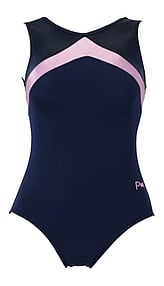 Sleeveless Gymnastics Leotard in white and red with swirl and silver sequince pattern