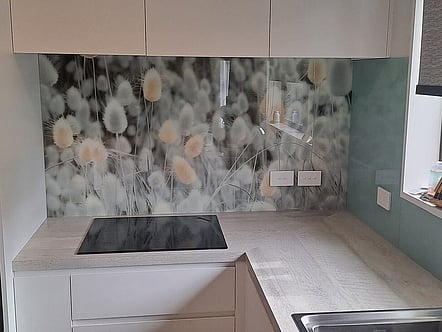B&W Grasses with Sea Breaze Painted Panels splashback