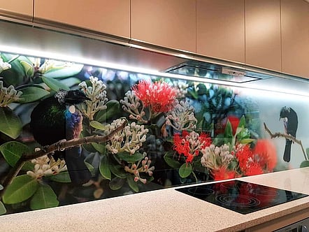 Pohutukawa & Tui by Lucy G Photography splashback