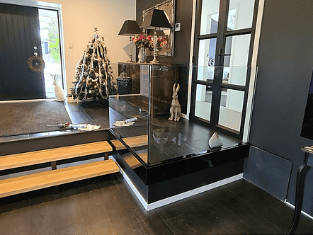 Internal barrier for staircase - facefixed channel system with 10mm toughened glass. No handrail required