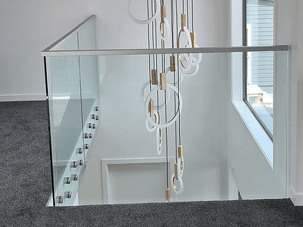 50mm stainless double disc standoffs. 12mm toughened glass and stainless top cap handrail