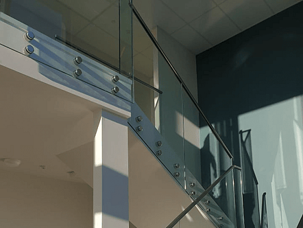 Commercial external staircase portion of post system balustrade with interlinking handrail - black finish