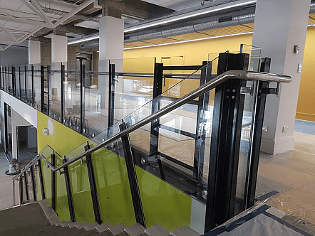Rotorua Library single disc stand off balustrade with sentry glass and handrail