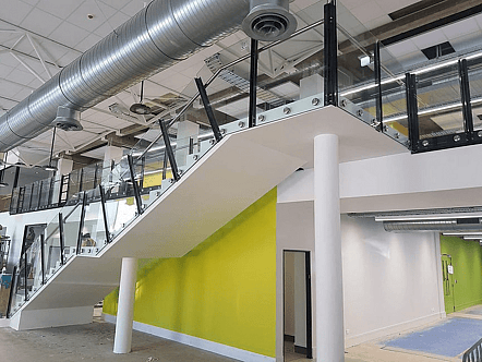 Rotorua Library single disc stand off balustrade with sentry glass and handrail