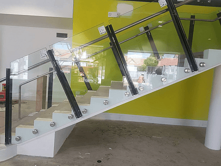 Rotorua Library single disc stand off balustrade with sentry glass and handrail