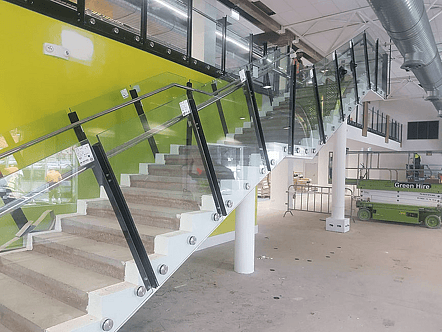 Rotorua Library single disc stand off balustrade with sentry glass and handrail