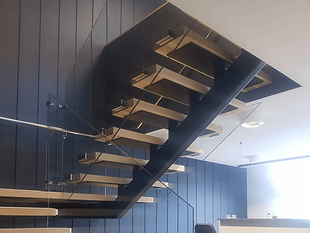 Internal staircase floating look balustrade - 12mm toughened glass