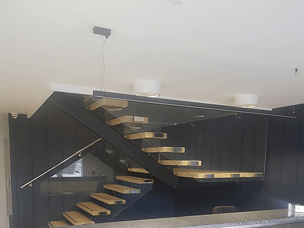 Internal staircase floating look balustrade - 12mm toughened glass
