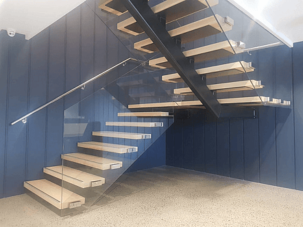 Internal staircase floating look balustrade - 12mm toughened glass