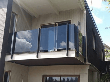 Face fixed post system - black finish with grey 10mm toughened glass