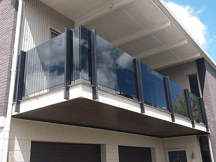 Face fixed post system - black finish with grey 10mm toughened glass