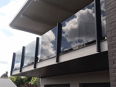 Face fixed post system - black finish with grey 10mm toughened glass